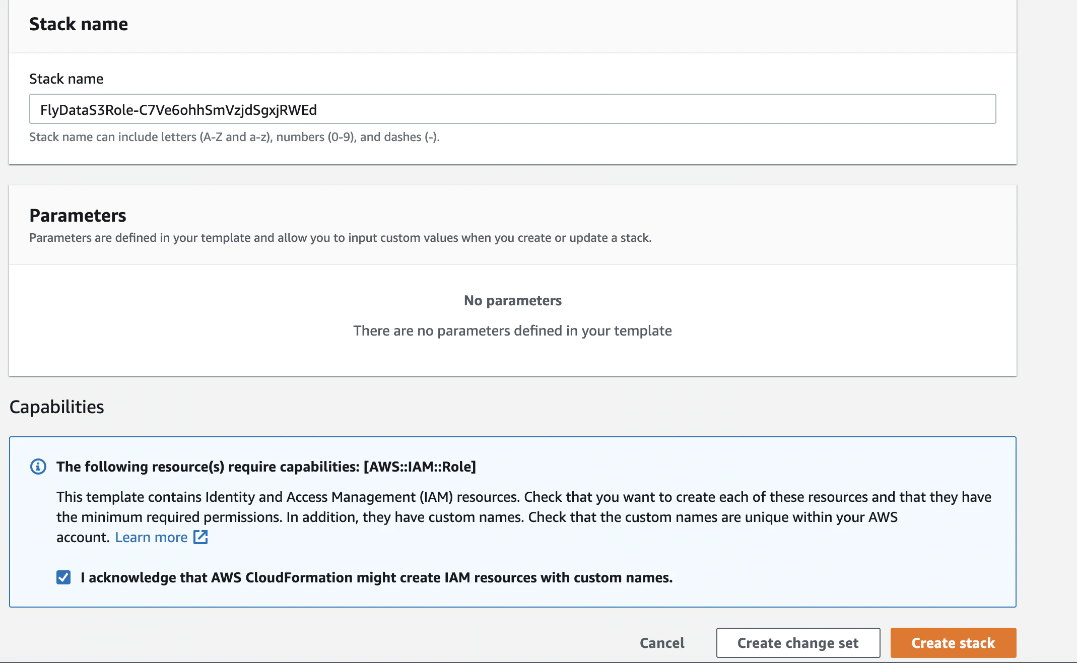 CloudFormation acknowledge capabilities checkbox