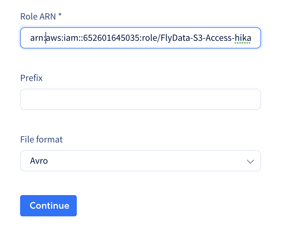 Pasting the Role ARN and testing the S3 connection