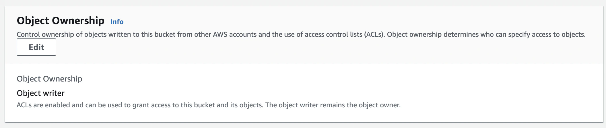 S3 bucket Permissions tab with ACL grantee configuration