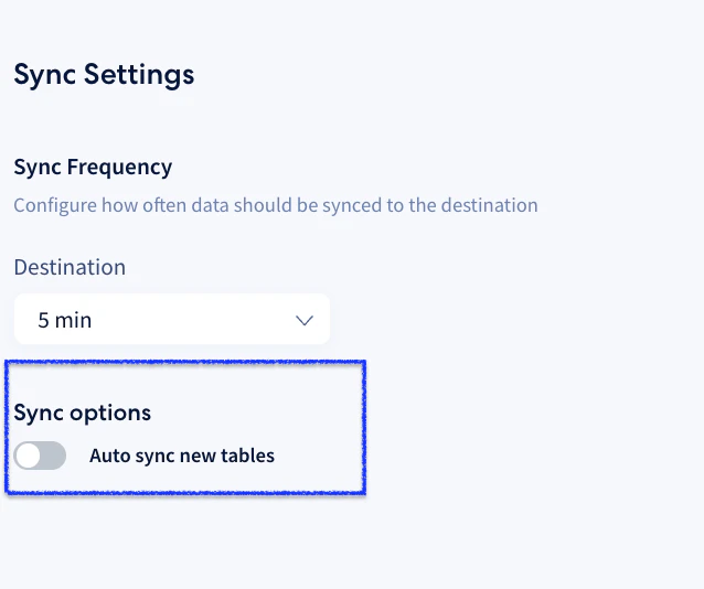 Auto Sync New Tables toggle in pipeline Settings tab