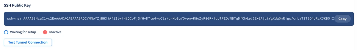 SSH Public Key displayed with a copy button