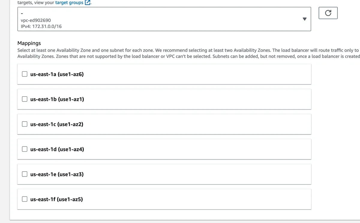 VPC and availability zone selection for the Network Load Balancer