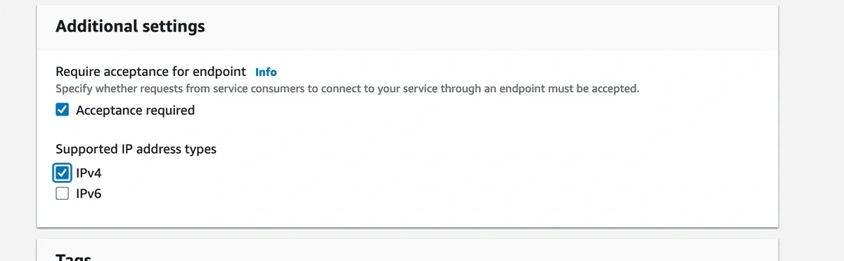 Endpoint service additional settings