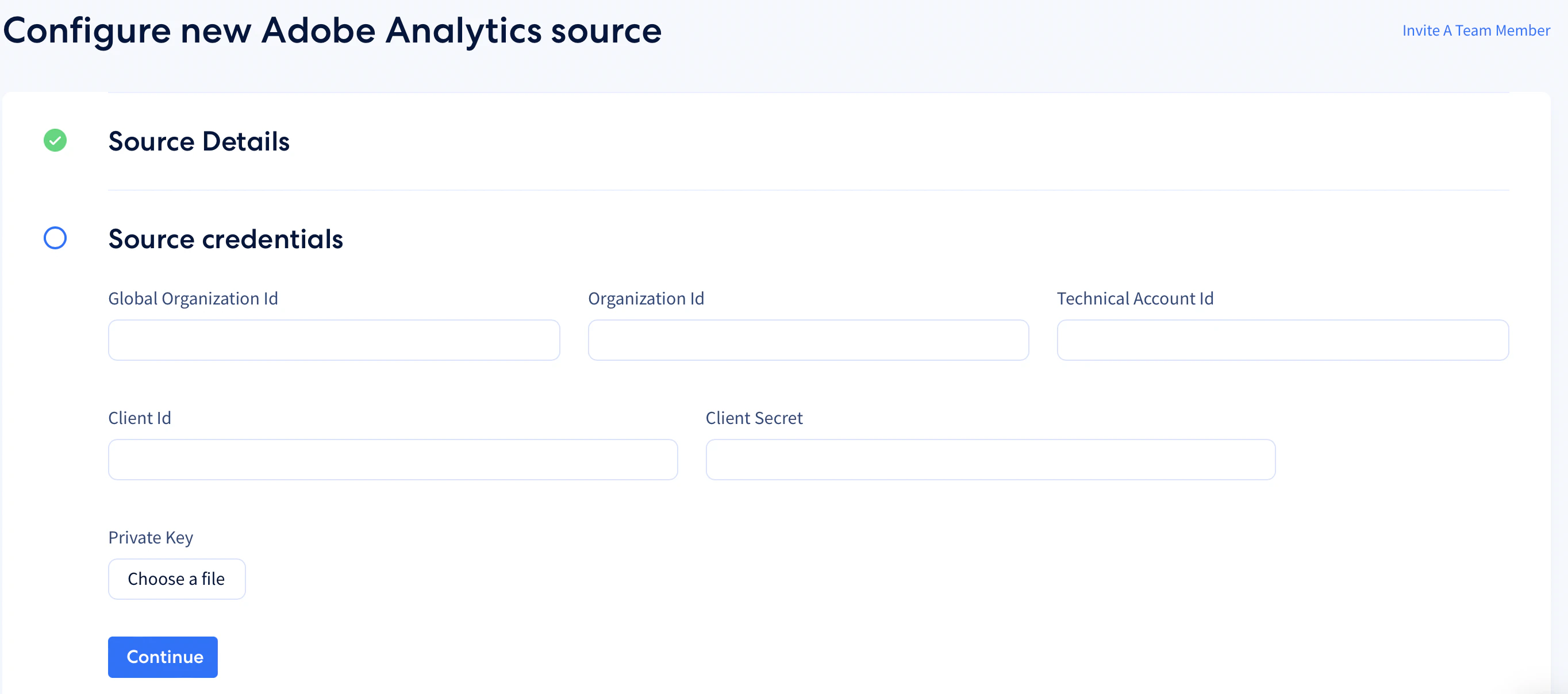 Integrate.io Adobe Analytics source form with credential input fields