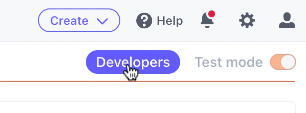 Stripe dashboard Developers tab navigation