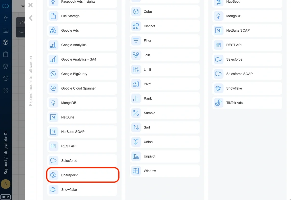 SharePoint source component configuration
