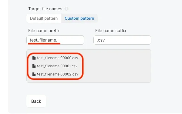 Custom file name with prefix and suffix configured