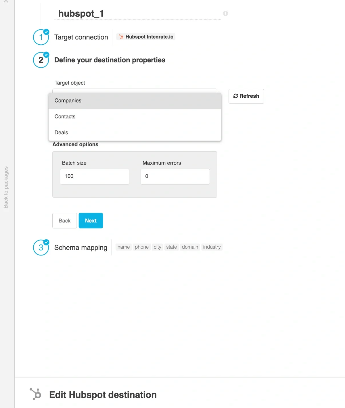 Target object dropdown with HubSpot object types