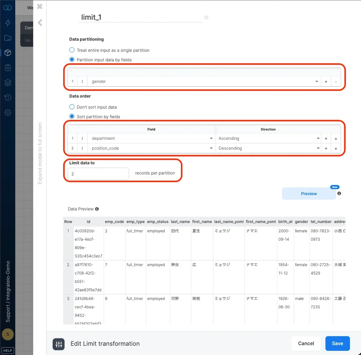 Setting the number of output records per partition