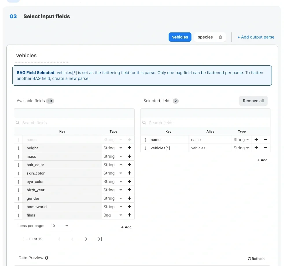 Add output parse button for multiple output parses
