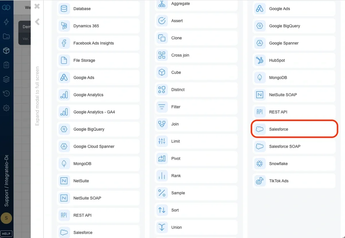 Salesforce destination component in the pipeline designer