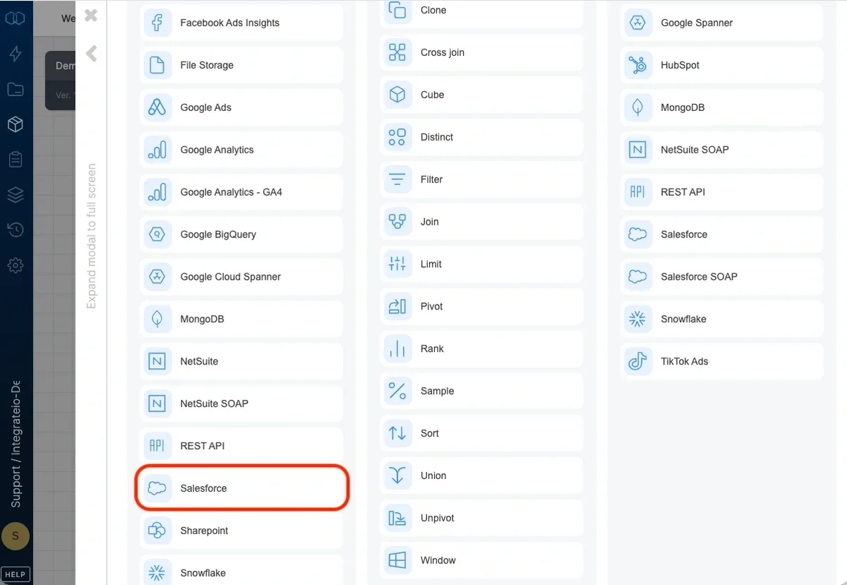 Salesforce source component in the pipeline designer