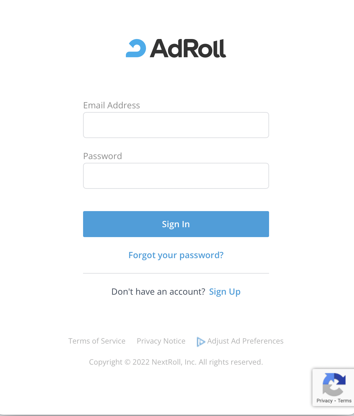 AdRoll OAuth sign-in page for account authentication