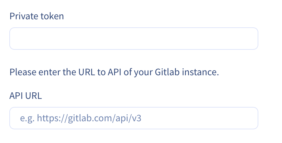Private token input field in the Integrate.io GitLab source form