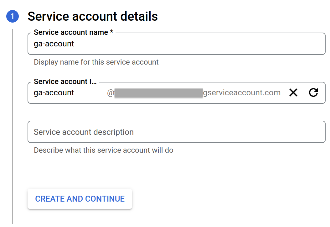 Naming the service account in the Google Cloud credentials wizard