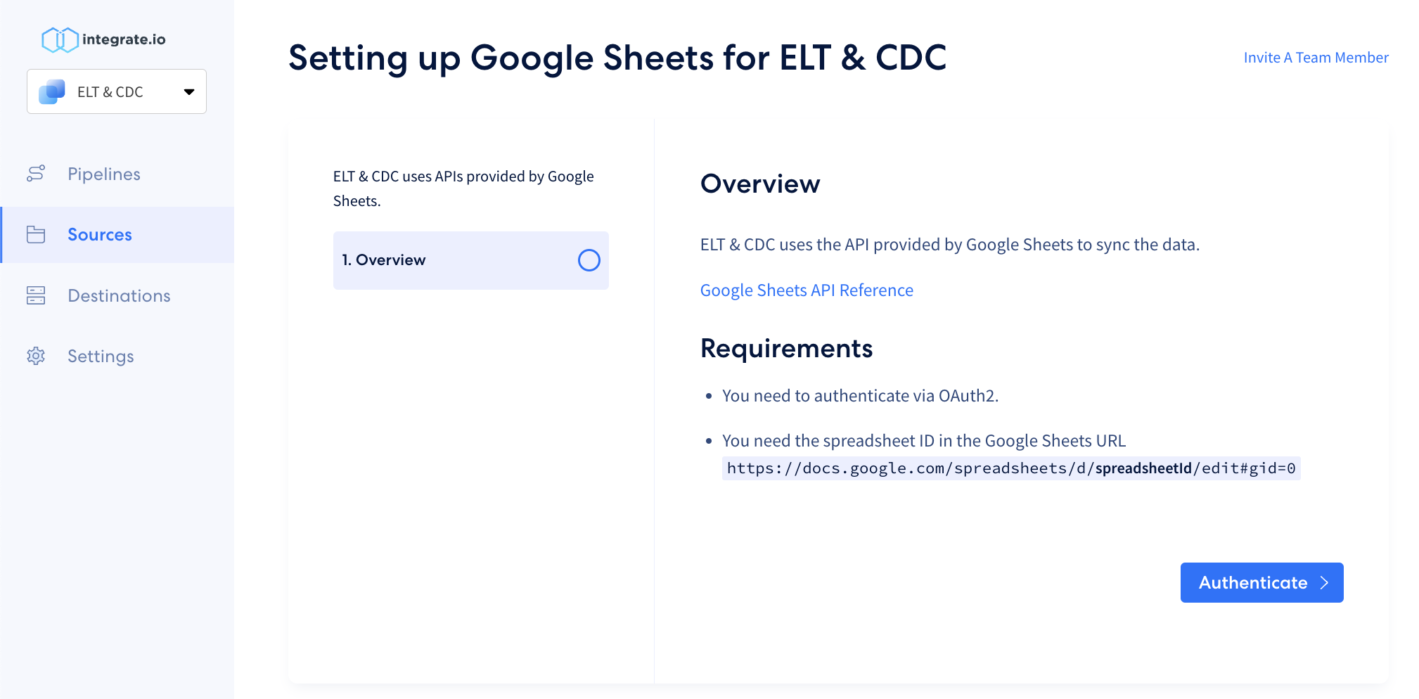 Google Sheets OAuth authenticate button and sign-in prompt