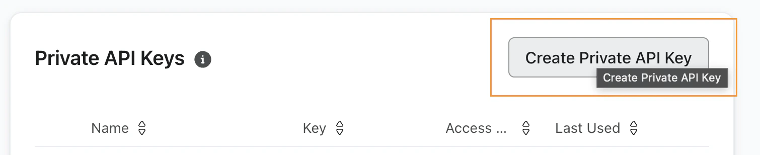 Klaviyo Create Private API Key button on API keys page