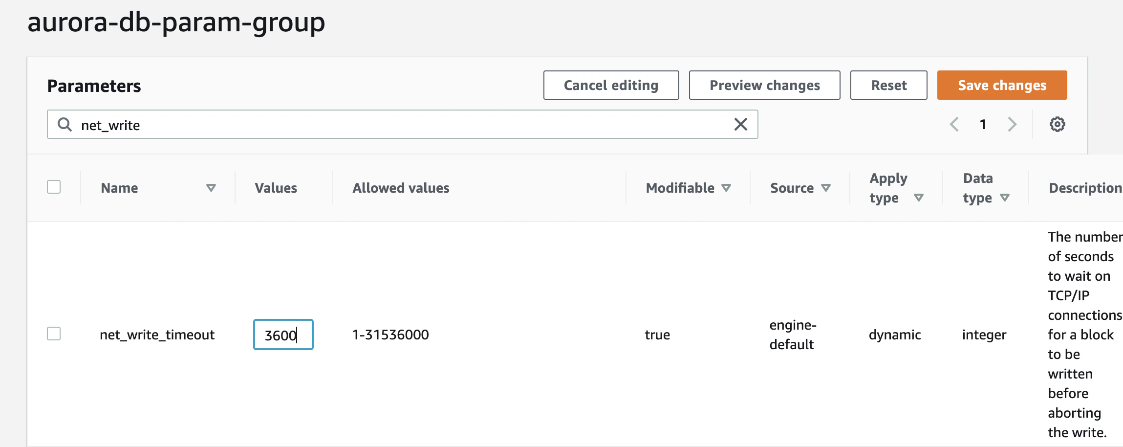 Editing DB Parameter Group settings for Aurora MySQL binlog