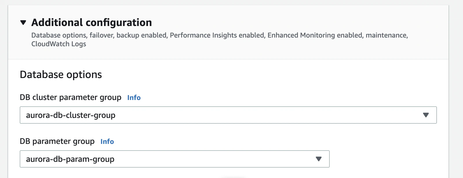Saved DB Cluster Parameter Group configuration overview