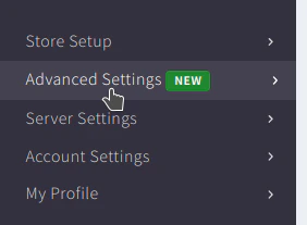 Advanced Settings menu item in the BigCommerce navigation bar