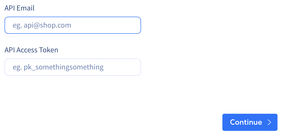 Integrate.io dashboard fields for ReCharge email and API token