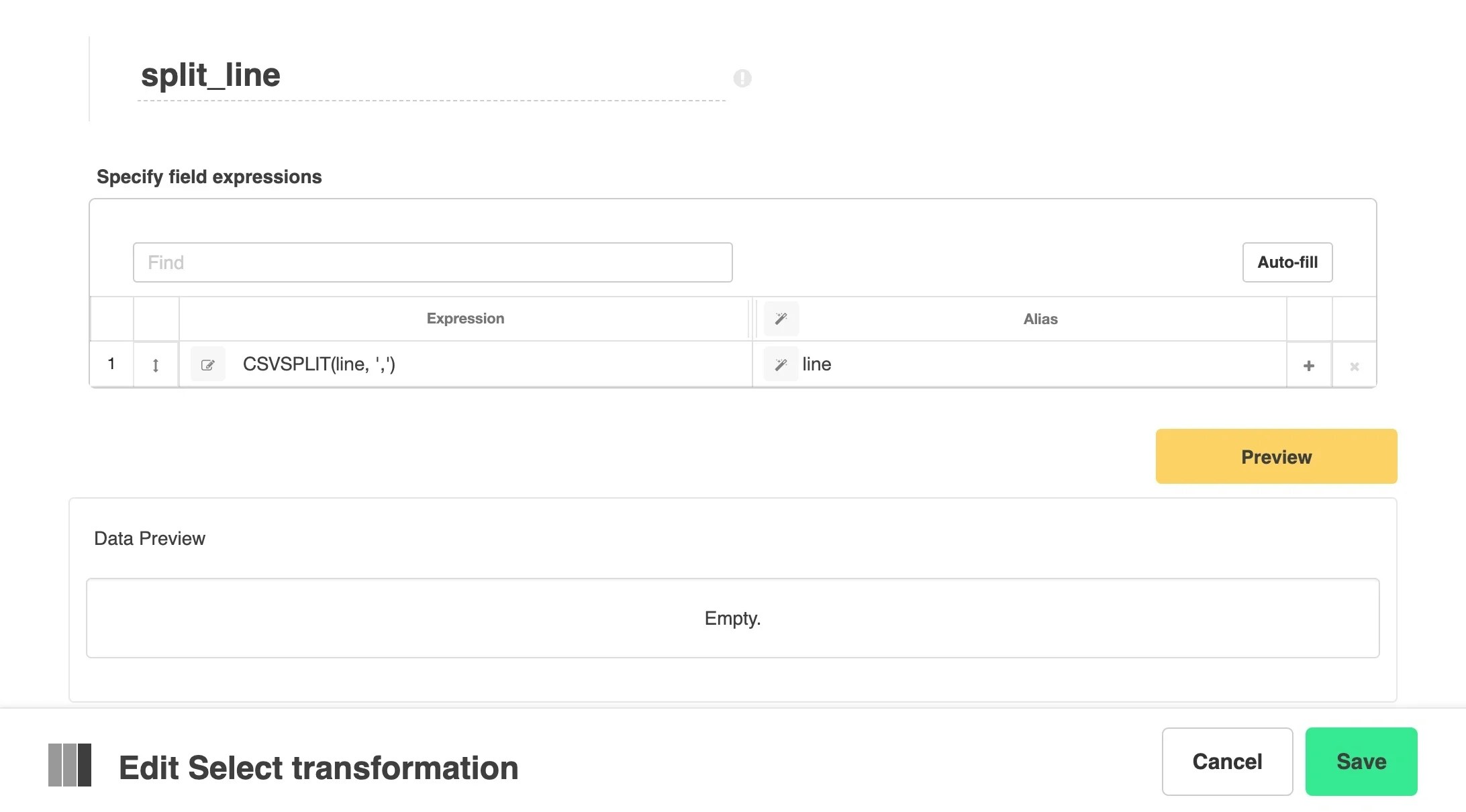Select component using CSVSPLIT to split lines by comma