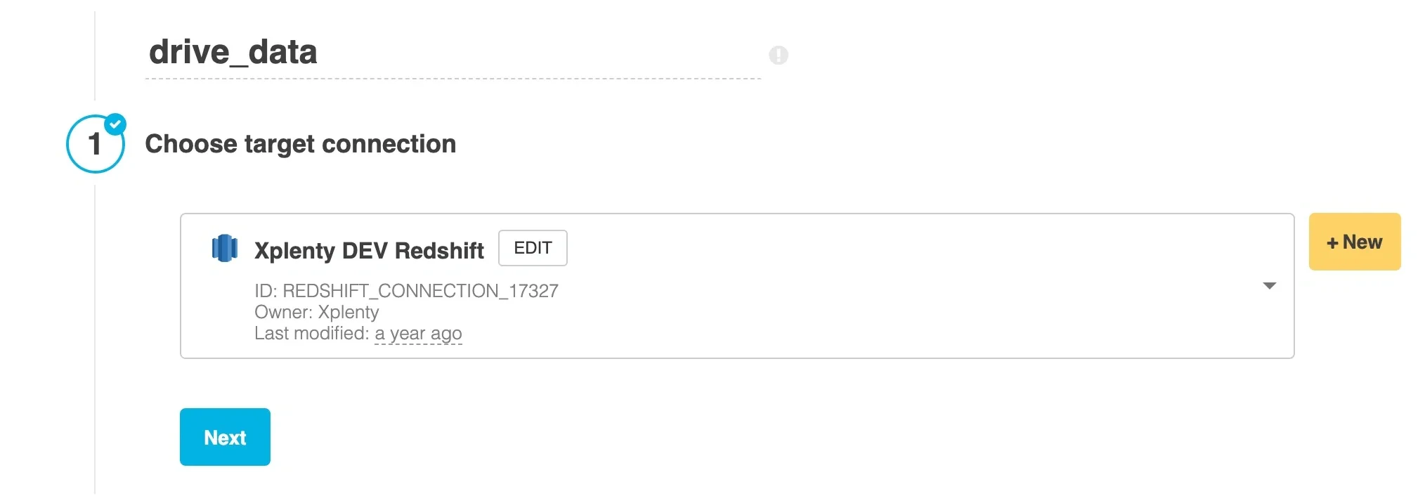 Target connection selection dropdown