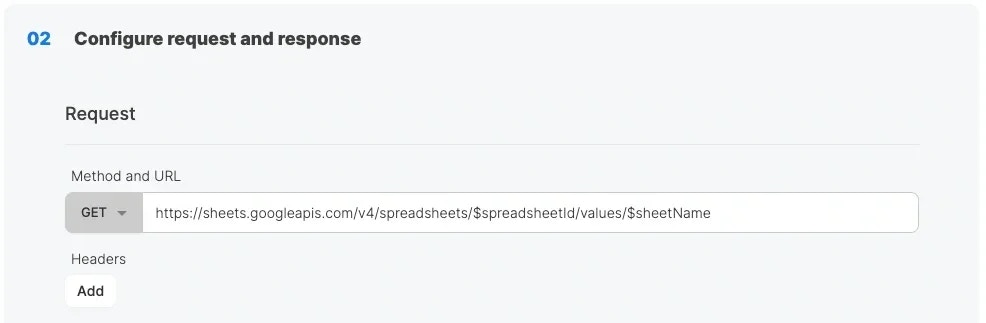 Google Sheets API endpoint URL configuration
