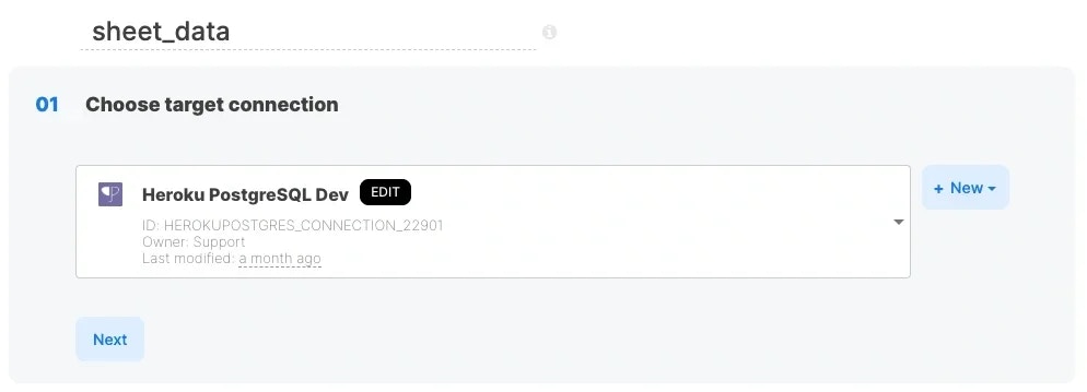 Target connection selection dropdown