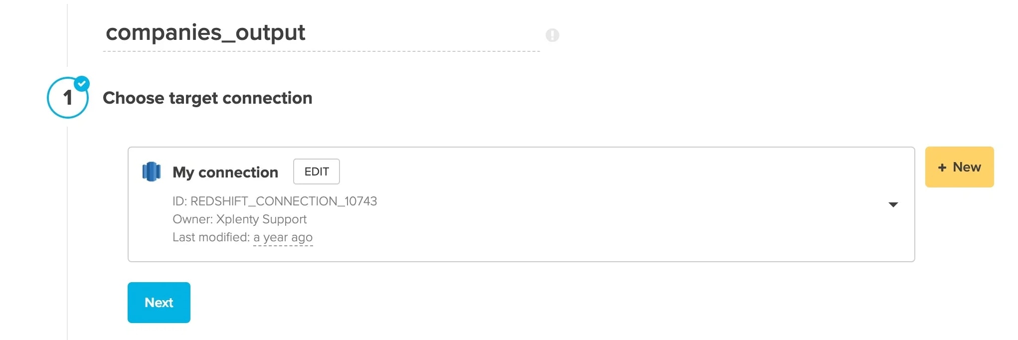 Target connection selection dropdown