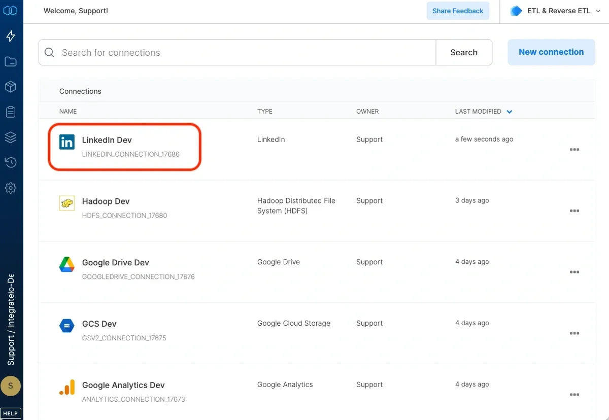 LinkedIn connection created successfully