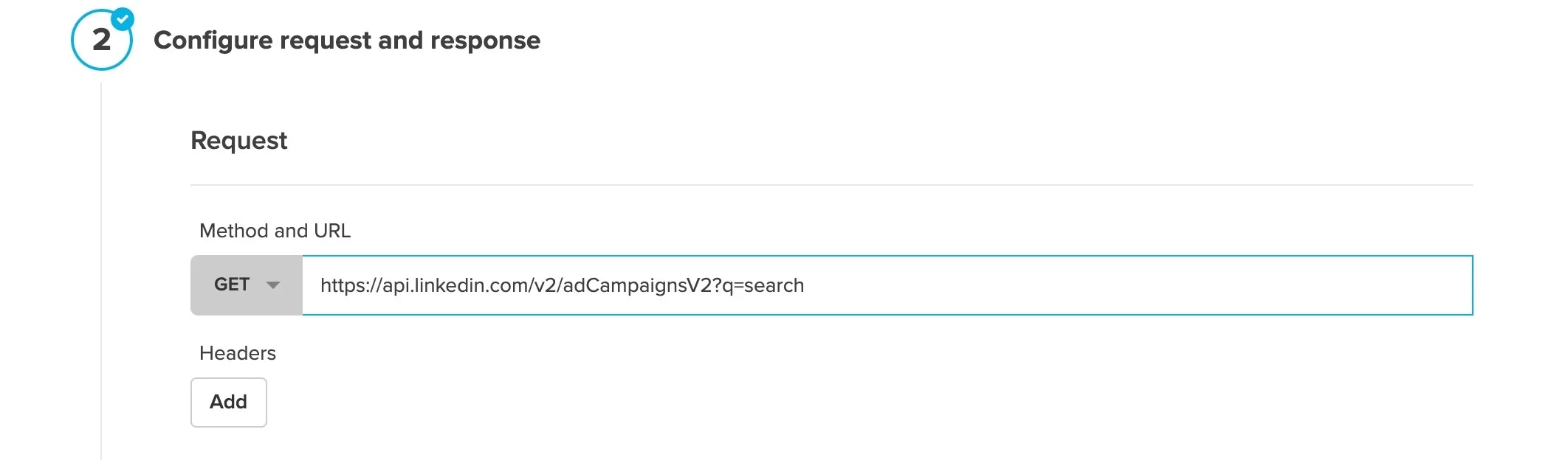 LinkedIn Campaigns API endpoint URL configuration