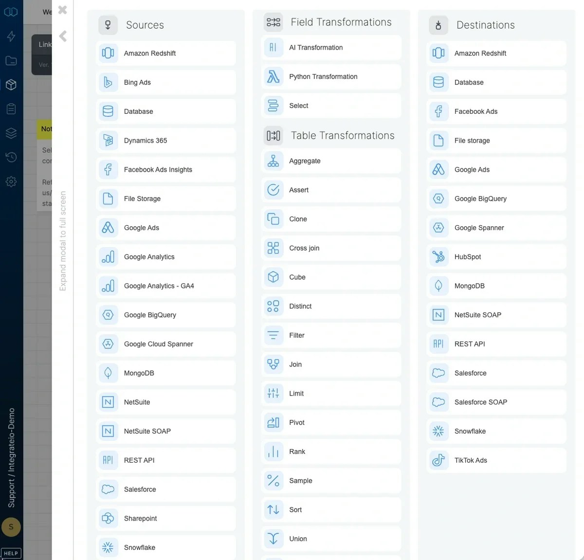 Redshift destination component in the pipeline designer