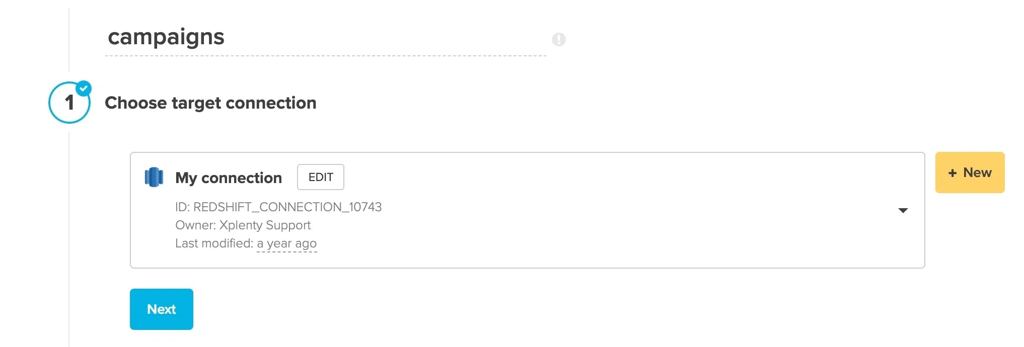 Target connection selection dropdown