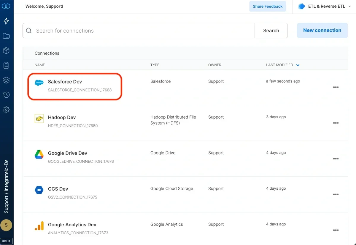 Salesforce connection created successfully