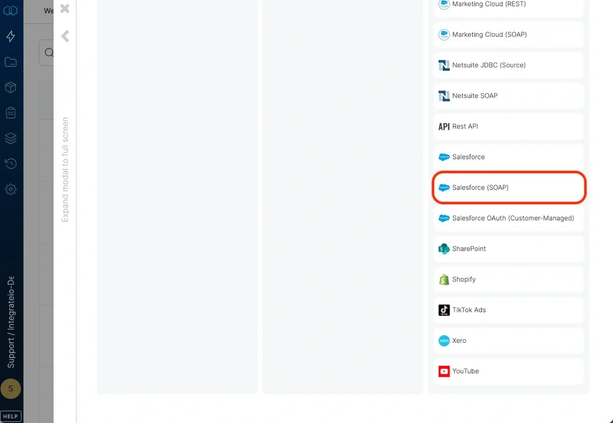 Selecting Salesforce SOAP from the connection type list