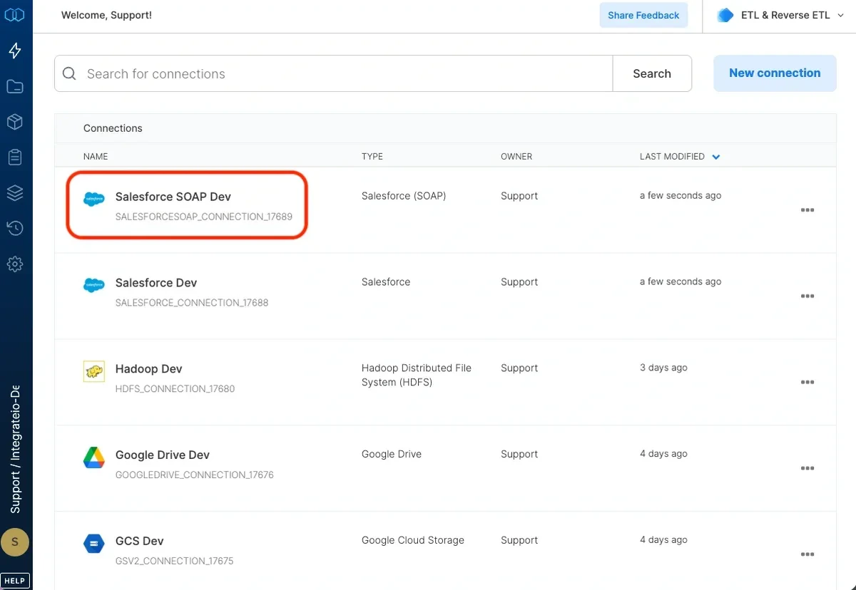 Successful connection test with Create connection button