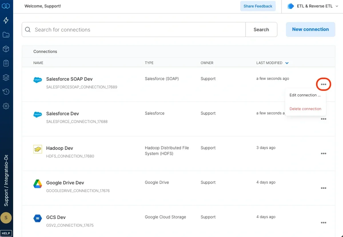 Delete connection option for Salesforce SOAP