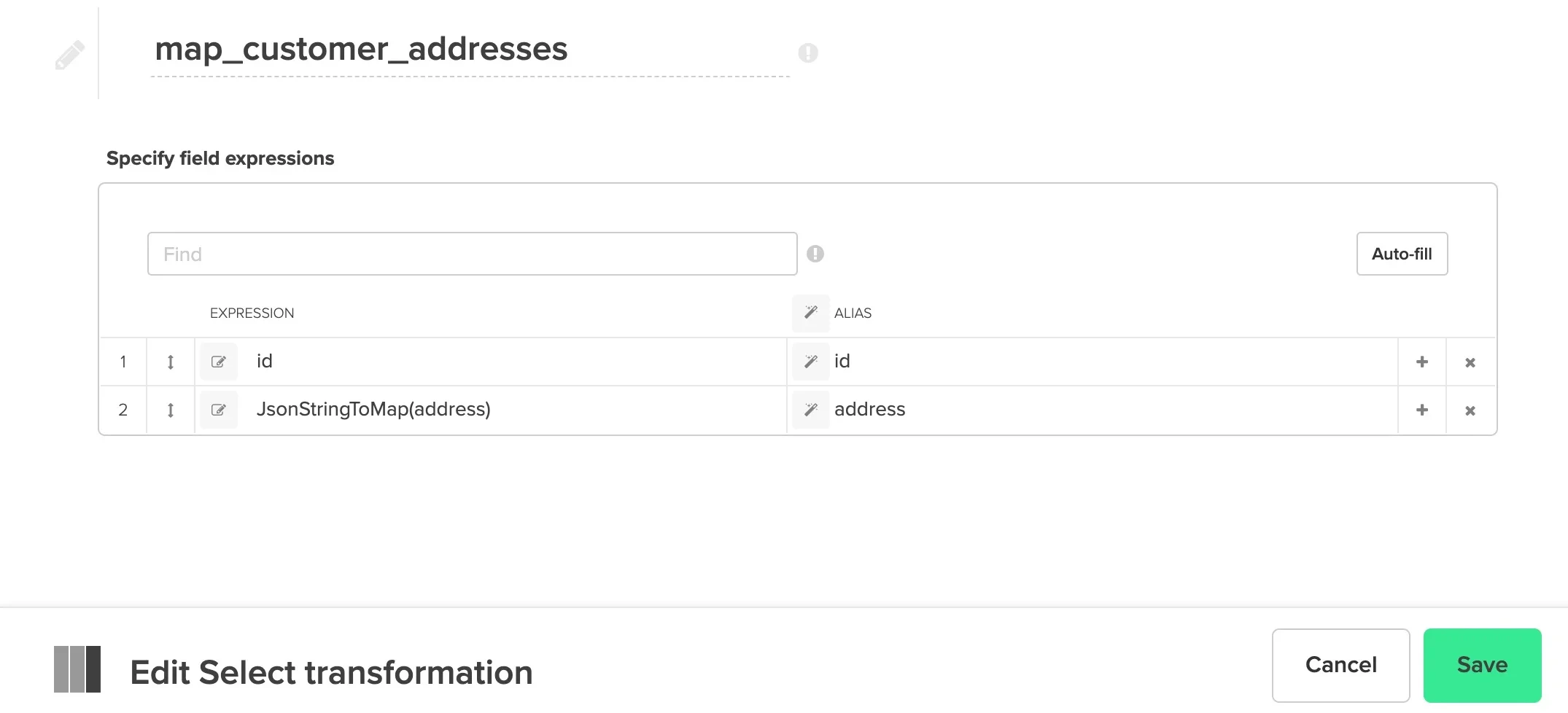 Select component mapping addresses with JsonStringToMap function