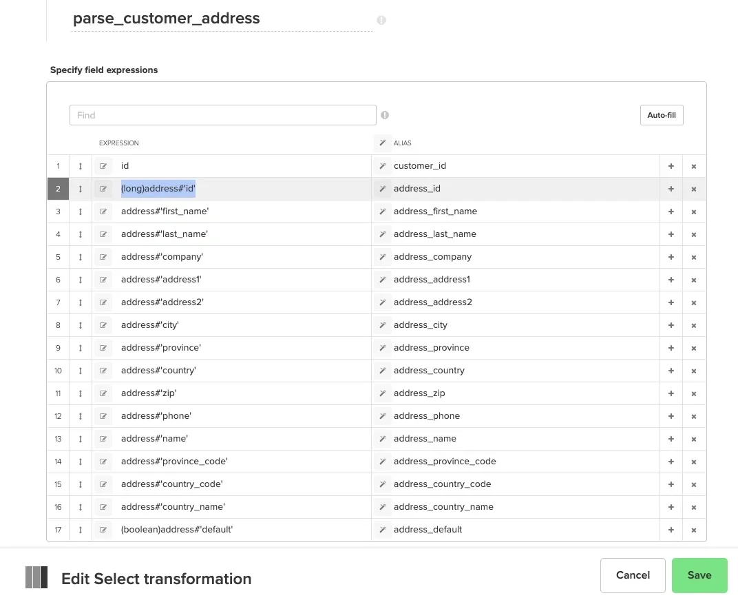 Select component parsing nested address fields