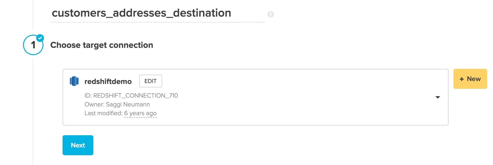 Target connection selection dropdown