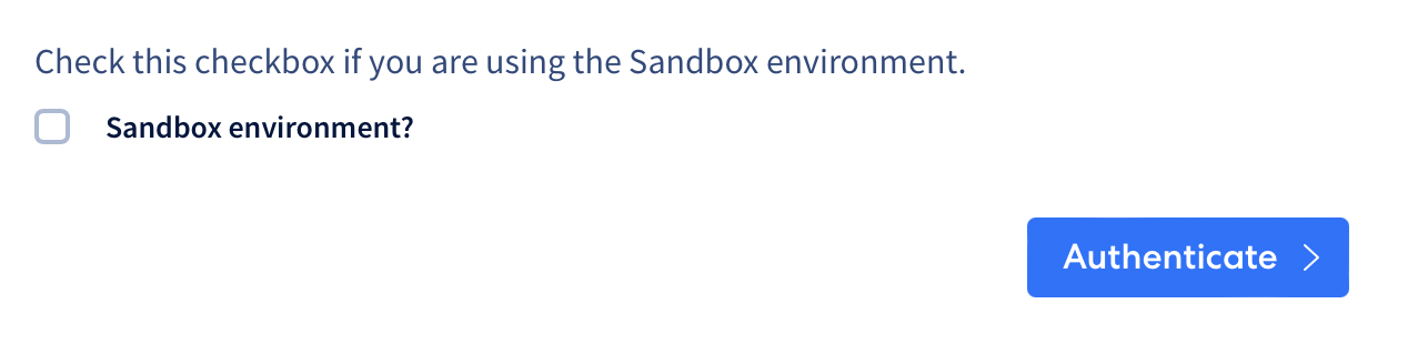 Square sandbox environment checkbox on connection form