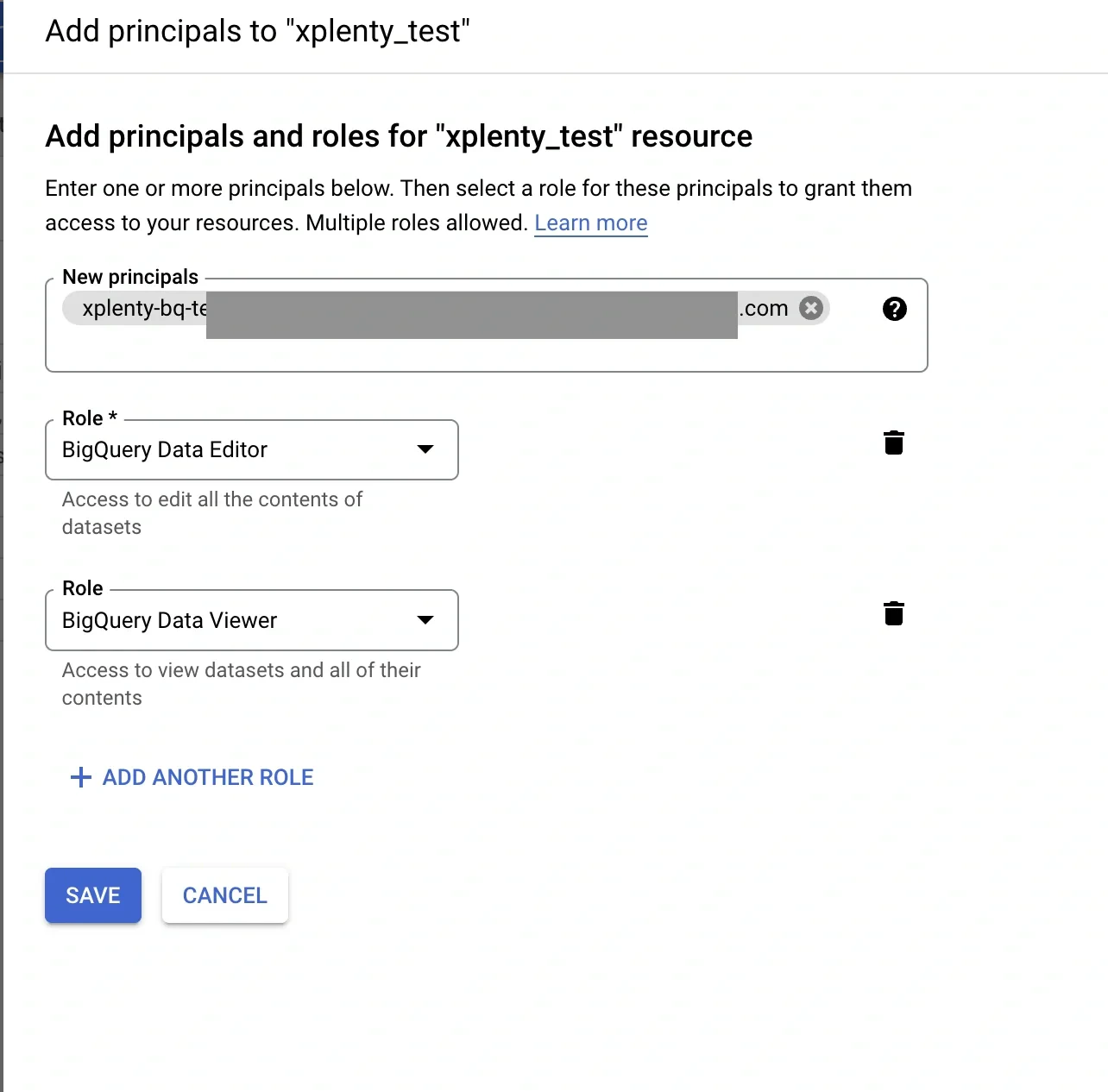 Adding BigQuery Data Editor and Data Viewer roles for dataset access