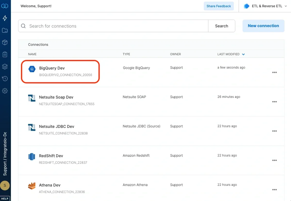 BigQuery connection test successful and Create connection button