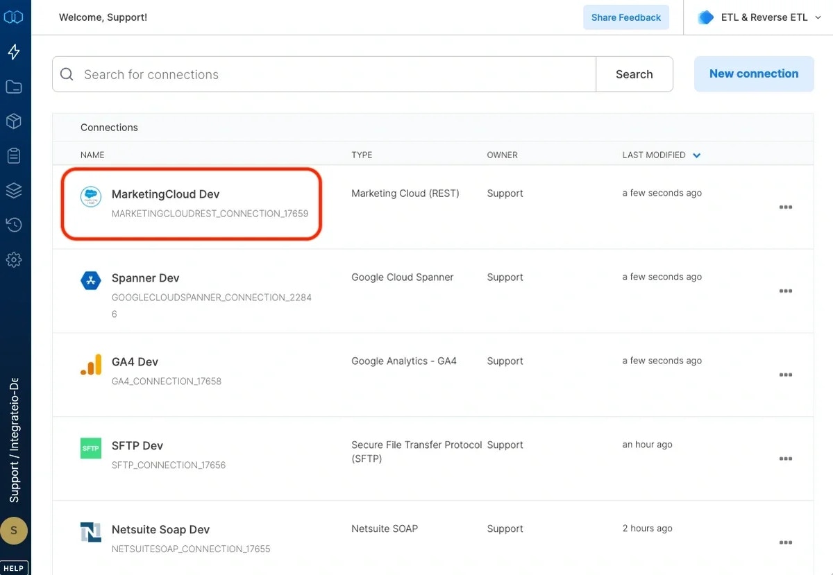 Create Connection button to finalize the setup