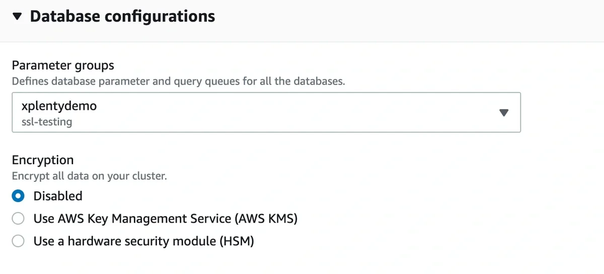 Associating a parameter group with the Redshift cluster
