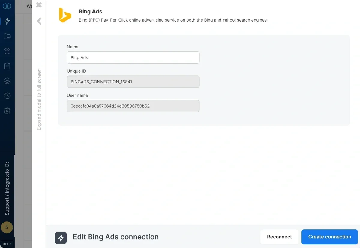 Bing Ads connection created successfully