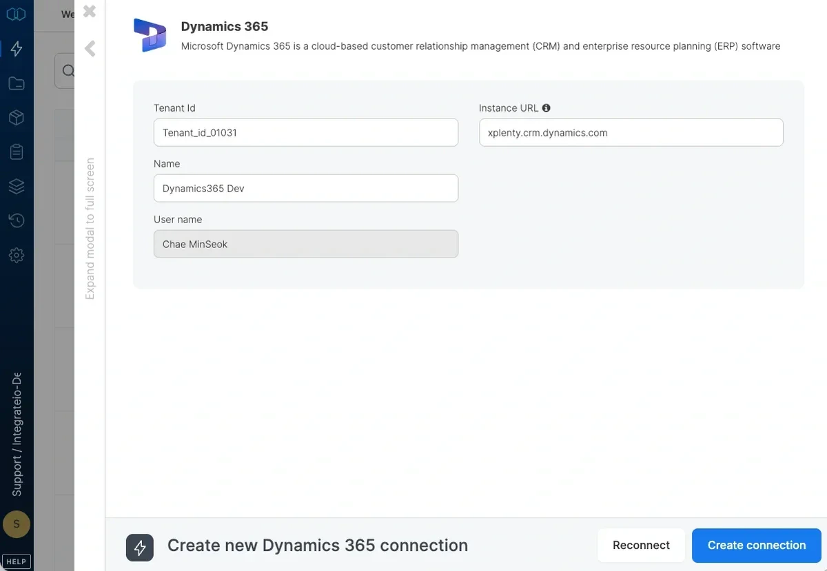 Naming the Dynamics 365 connection before creation