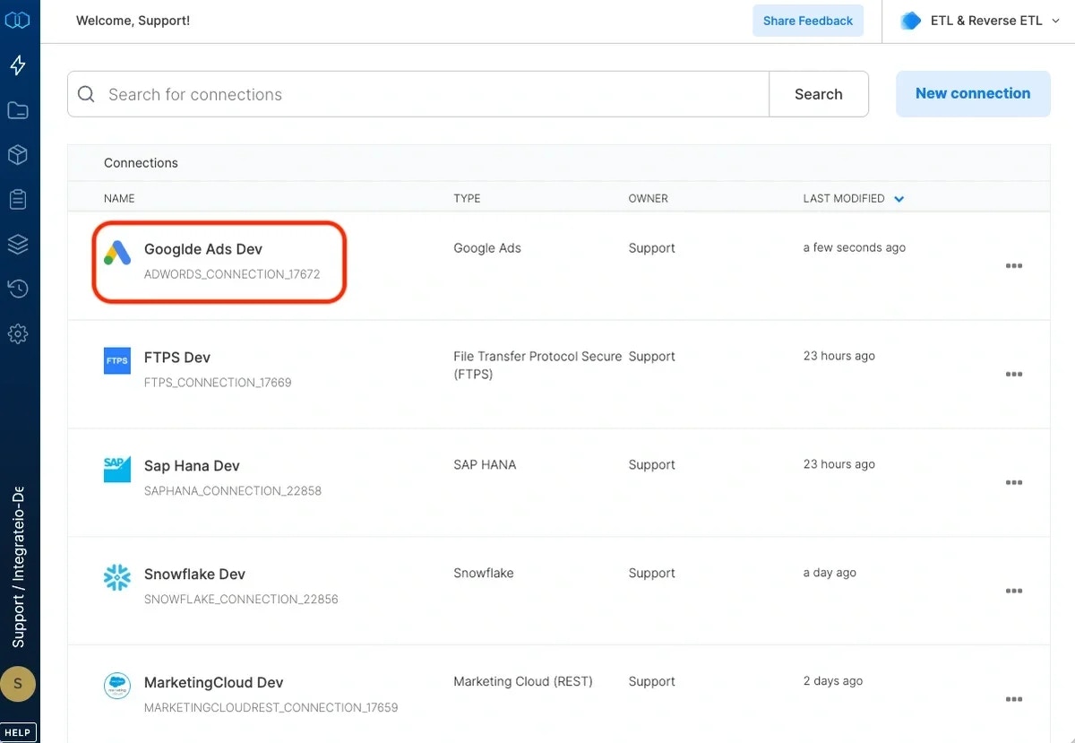 Google Ads connection created successfully