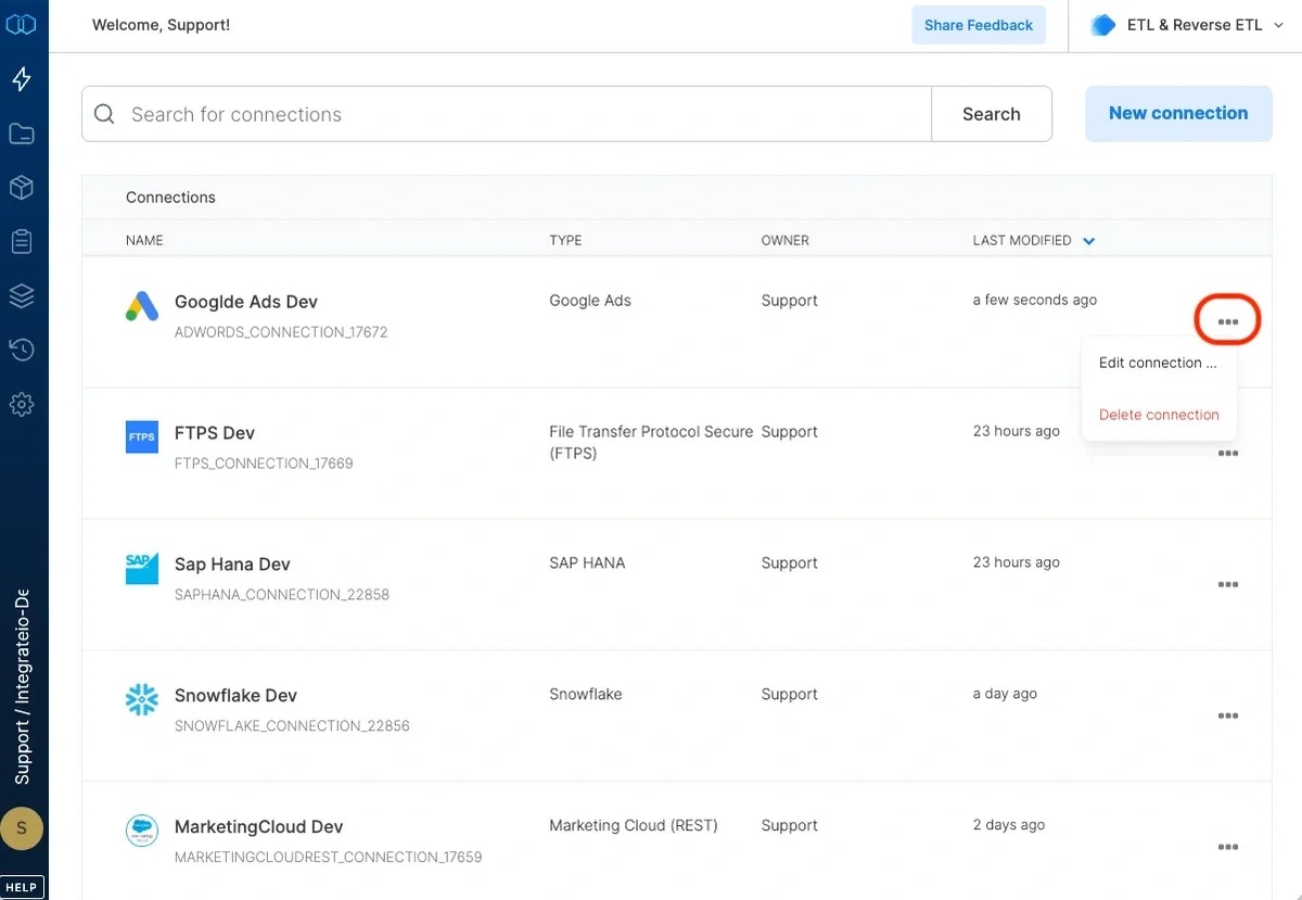Delete connection option for Google Ads